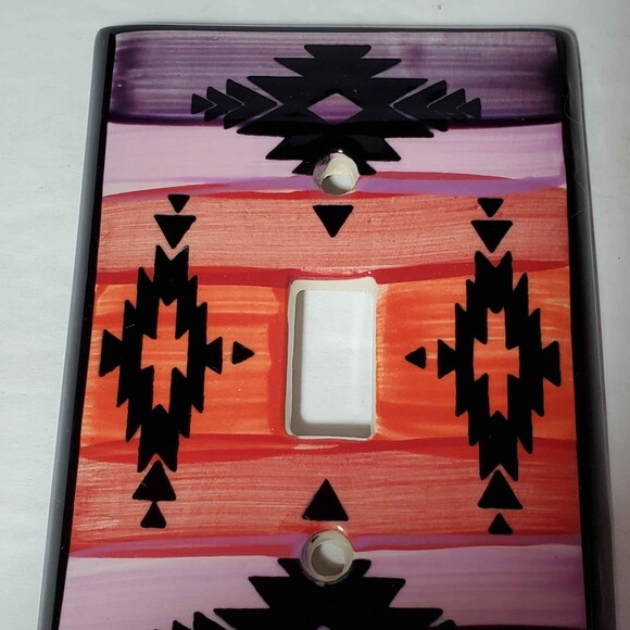Southwestern Switch Plate Cover Ceramic Purple Orange - Picture 4 of 6